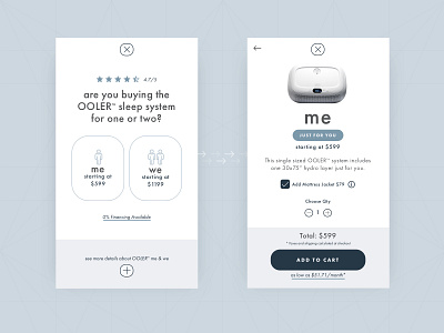 Ooler Guided Product Experience blue cart checkout design desktop ecommerce guided health minimal mobile modal modal box modal window pdp product purchase sleep steps ui webdesign