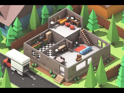Moving Out (Concept Art) 3d apartment architecture c4d cinema 4d concept art game house isometric landscape model render room