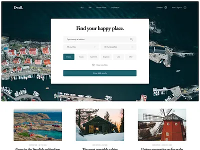 Dwell—Find Properties Exploration buy clean design e commerce ecommerce housing minimal minimalism real estate real estate agent sell simple ui