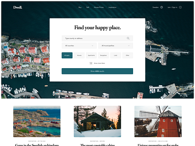 Dwell—Find Properties Exploration buy clean design e commerce ecommerce housing minimal minimalism real estate real estate agent sell simple ui