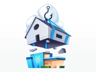 Simplify React Apps with React Hooks cloud code course gradient hook house illustration new react