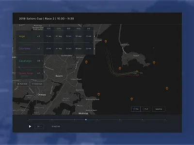 Velocitek app boat dark data design desktop interaction race sailing sport stats timeline ui ux web web design web page