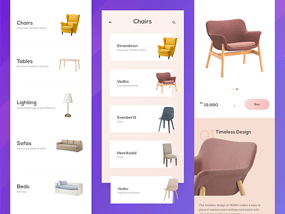Ikea Concept App clean ui design flat colors flat ui gradient iphone x minimal minimal design mobile design mobile ui product ui ui design ui inspiration user interface ux ux design