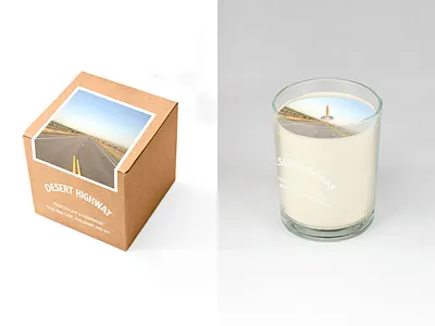 Desert Highway Candle Concept box california candle candle concept concept desert glass highway kraft kraft box packaging packaging design packaging mockup packaging mockups photography soy sticker wax