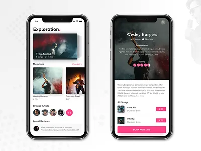 Music Application app booking clean debut design explore flat icon interaction lettering logo music music app music art online responsive typography ui ux vector