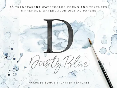 40% Off Dusty Blue Watercolor Kit artistic blue blue watercolor kit branding christmas digital digital papers dusty dusty blue hand painted illsutrations logo papers pattern stationery textures transparent watercolor watercolor kit wedding