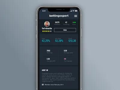 be profile mobile app betting blue dark design mobile profile sport ui user user account user profile
