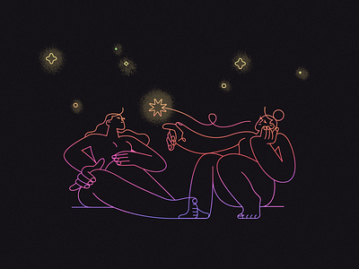 Touch black character dark design flat girl illustration light neon night star
