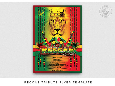 Reggae Tribute Flyer Template black bob marley caribbean concert dreads festival flyer gospel green hemp jamaica king lion live music poster rastafari red reggae template