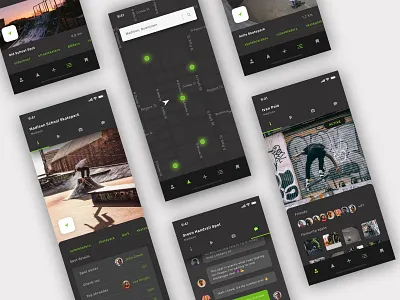 App for street-skaters app green grey map ui mobile app ui