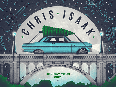 Chris Isaak poster bridge chevy nova chris isaak christmas december gig poster holidays illustration moon putabirdonit riverside seasonal tree wow