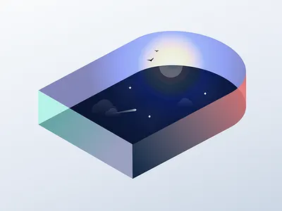 Isometrics Abstract art- Day and Night clean dwan fabulous hole in the selling ice cream illusion illustration isometric mangesh milkynight minimalistic design quovantis