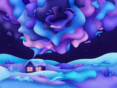 Christmas night abstact christmas christmas night grain holiday home house illustration illustrator night snow stars winter