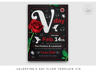 Valentines Day Flyer Template V19 black club day dove flyer love lovely night party passion photoshop poster psd red romance romantic rose template valentine valentines