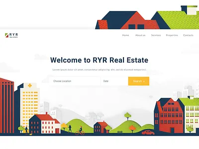 Real Estate Landing page app character design header homepage illustration landing page ui ux vector web website white