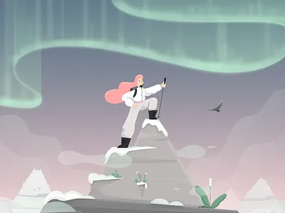 Aurora adventure bird character climbing fireart fireart studio girl hawk illustration mountain vector woman