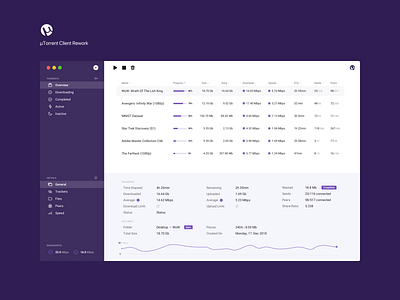 μTorrent - UI Monday #3 chart clean client concept creativity dashboard desktop desktop app download flat monday movies purple redesign rework software torrent uimonday ux work in progress