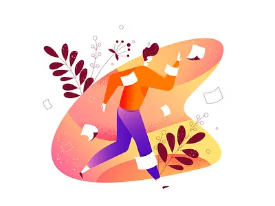 Paperwork 2d brush character gradient illustration papers paperwork plants walking work