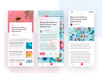 Blog app exploration app design blog app colorful app colorful design eye catchy iphone x app minimal design pink ui design ux design
