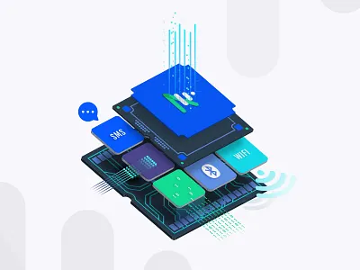 Nauvelis Illustration blue bluetooth communication design dribbble debut green illustrate illustration illustration agency intelligence iot isograph processor sms vector wifi
