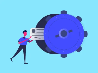 SafeWire Concept Illustrations blockchain blue idenity idenitytheft illustration man pink purple safe secure