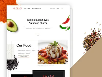 Gloria's Latin Cuisine - Website Design branding cuisine dallas design food glorias gold graphic design homepage illustration latin lifeblue mexican food restaurant sketch ui user experience ux web design website