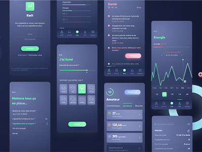 Kwit app app app concept application dark dark app dark mode dark theme layout ui ux vector