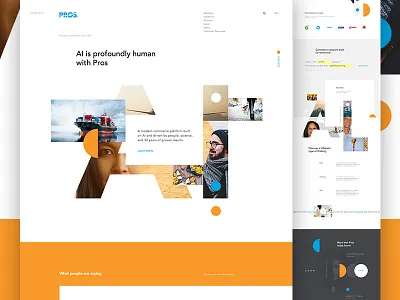Pros artificial intelligence b2b business geometric grid landing type ui web white space