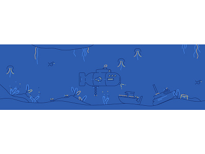 Submarine Deep coral deep sea fish illustration line minimal submarine underwater