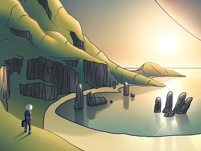 Atlantis - I atlantis hand illustration landscape planet space spaceship sunken world