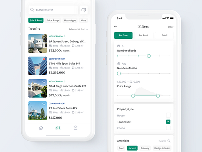 Real Estate iOS: Search property and Filters app app design cards design estate estate app filters ios ios app ios12 real estate real estate app realtor search search result typography ui user experience user interface ux