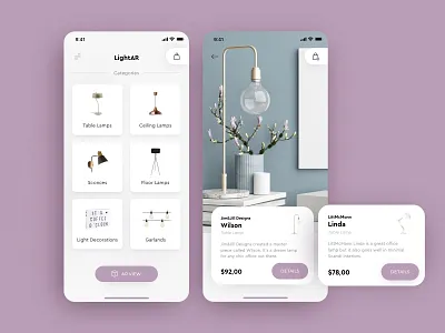 LightAR - luxury lighting e-commerce app with AR app app concept ar augmented reality augmentedreality ecommerce ecommerce app ecommerce shop furniture store ios lamps luxury brand minimal shop ui ux