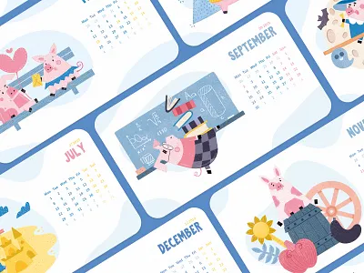 Piggy Calendar 2019 animal calendar calendar 2019 desk calendar eco friendly gift illustration monthly calendar new year new year 2019 pig calendar piggy printable calendar