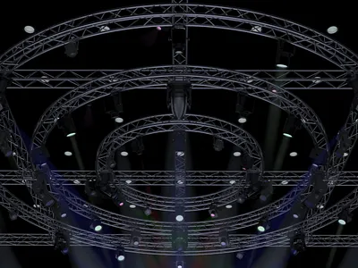 TV Studio Stage Truss and Lights. 3d bar club concert disco effect film lamp laser led light par pattern show spot spotlamp spotlight stage studio tv