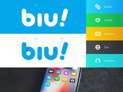 Biu Logo _#009 black blue car cyan green headset health icon launch logo smart speaker yellow