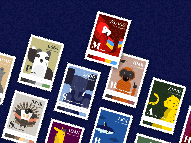 Endangered animals illustration stamp
