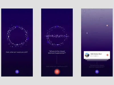 Voice UX/UI AI Concept 3d after effects ai animation app flinto illustration interface map mobile motion product design simple ui ux voice voice assistant voice recognition voice search web