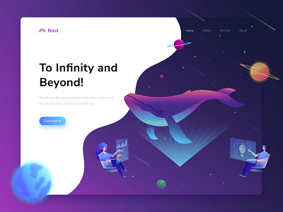 Navi - hero illustration exploration header homepage illustration isometric landing page ui ui ux uiux web design