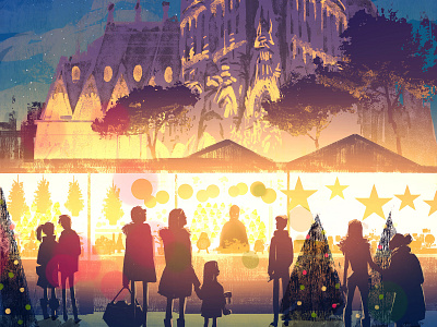 Happy Holidays! arquitecture barcelona christmas illustration landscape lights sagrada familia