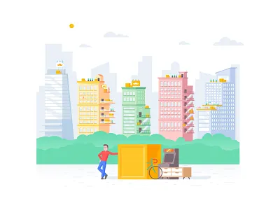 Storage for your stuff arcade bike character city console design illustration landing landing page landscape moving storage stuff ui