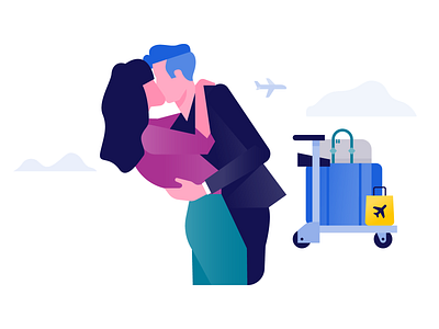 Schiphol Airport illustration: Hellogoodbye airport artwork character christmas concept drawing flight goodbye graphic design happy hello holidays illustration illustrator kiss romantic spot illustration storytelling vector winter