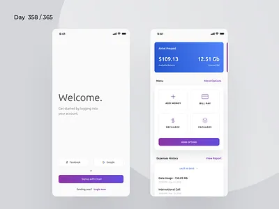 Mobile Recharge App | Day 358/365 - Project365 app recharge billing daily ui design challenge ios minimal minimal monday mobile app mobile app mobile recharge phone recharge project365 telecom billing telecom recharge app