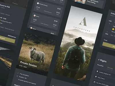 049/100 Daily UI : Travel App - Showcase (Dark Mode) booking clean clear daily 100 dark elegant minimal simple sketch travel travel app ui ux uidesign website