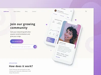 Grow - Landing Page account design dribbble grow interface landing page minimal purple responsive shot simple sketch social ui unsplash ux vectors web