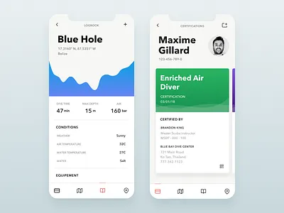 SCUBA Logbook app card clean figma fitness ios minimal mobile profile track ui ux ui design