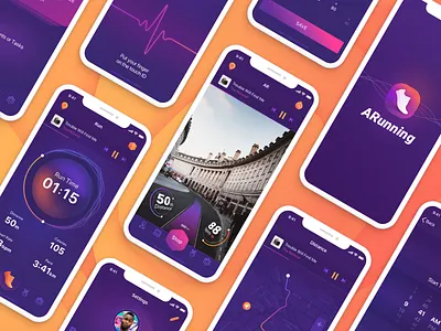 Running App with AR support app art athlete athletics character design digital fast flat graphic illustration illustrator interface mobile runner sport studio ui ux vector