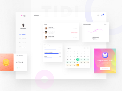 Tidi dashboard mockup coupon dashboard graph mp4 people profile search security statistic user video wallet