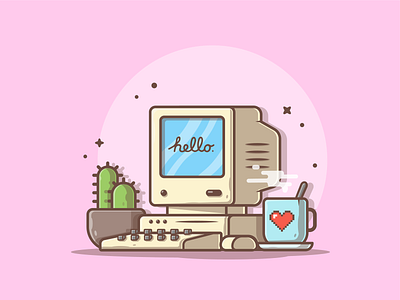Enjoy the old days! 🤓☕🖥 apple coffee design dribbble flat icon illustration imac lineart logo love macintosh
