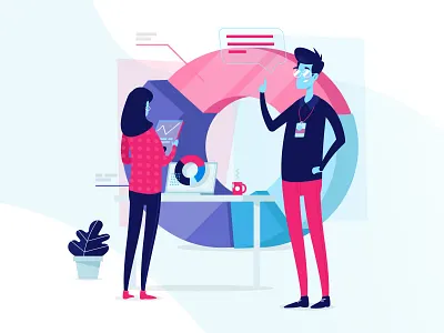 Business Statistics blue business character design illustration landing line page pink statistics website