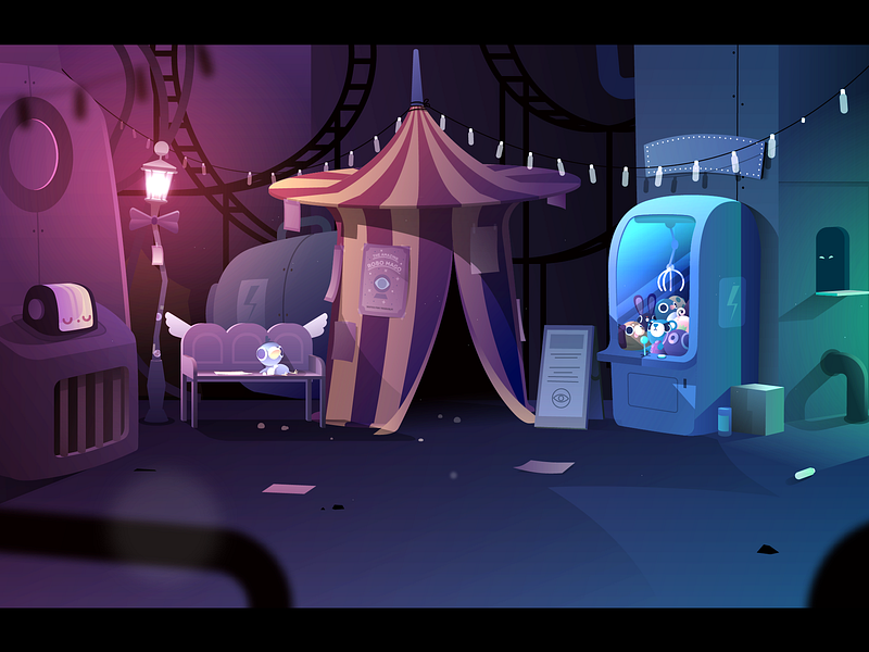 Amusement Park - Backyard amusement park dystopia epiphany game gradient lantern light magic robot tent vector